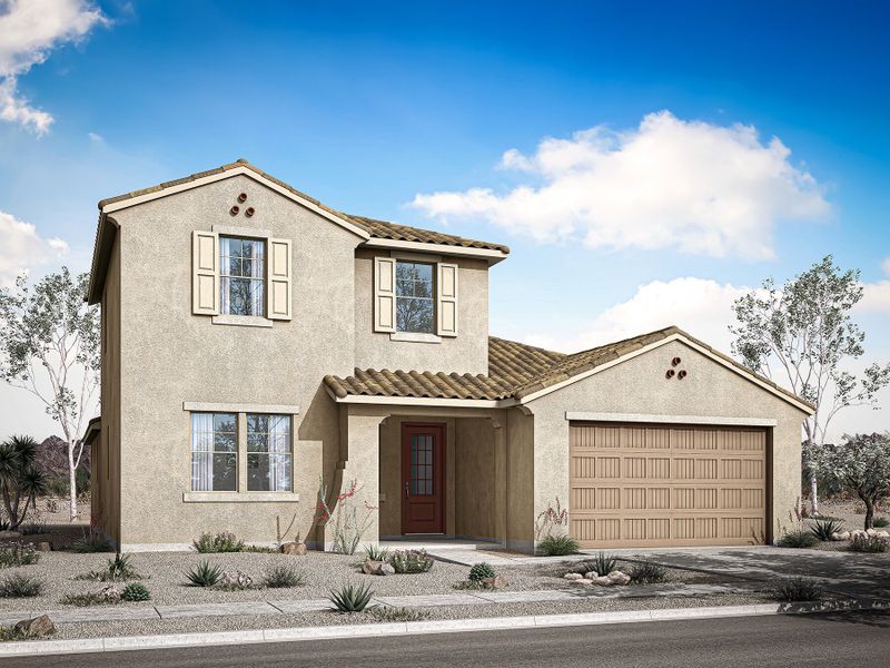Representative exterior photo of a completed home built from the Pearl by Mattamy Homes in Bella Vista Farms, Queen Creek, AZ (Image 5).