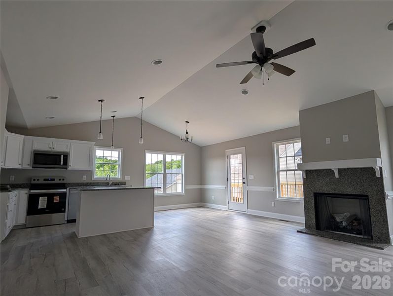 Wide Open Great Room, Kitchen and Dining Area