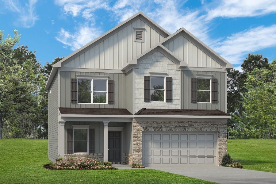 Front exterior of a new home in The Oaks, Clarksville, TN, highlighting curb appeal (Image 1). Front exterior of a new home in The Oaks, Clarksville, TN, highlighting curb appeal (Image 1).