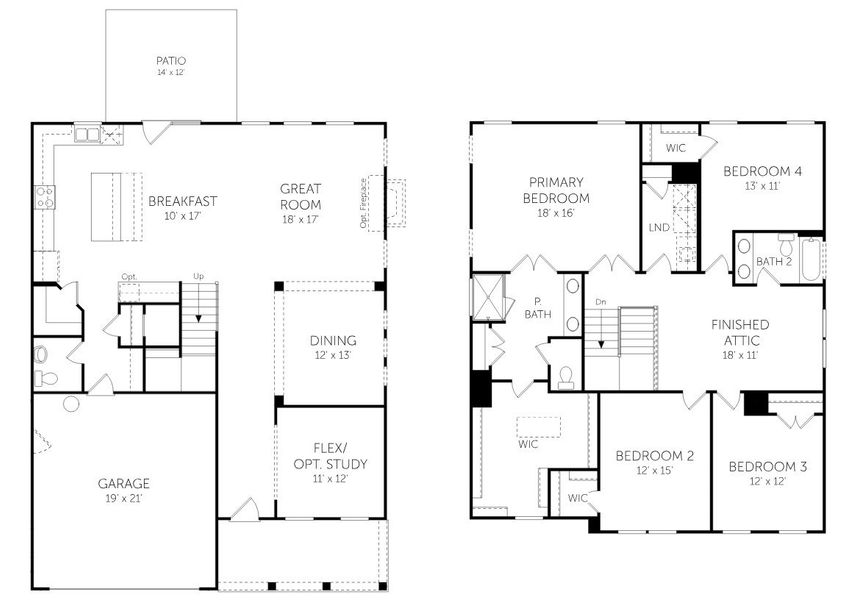 2D floor plan layout for the Kingsley - Single Family Homes by Dream Finders Homes in Tidewater at Lakes of Cane Bay, Summerville, SC (Image 4). 2D floor plan layout for the Kingsley - Single Family Homes by Dream Finders Homes in Tidewater at Lakes of Cane Bay, Summerville, SC (Image 4).