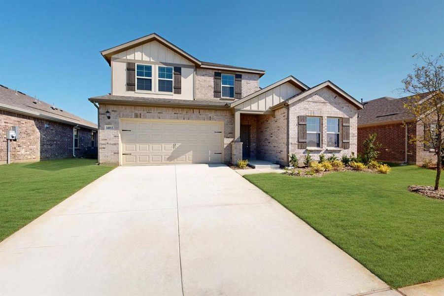 Front exterior of a new home in Mobberly Farms, Pilot Point, TX, highlighting curb appeal (Image 22).