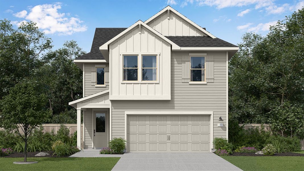 Representative exterior photo of a completed home built from the Connor by New Home Co. in The Cottages Collection at Oakberry Trails, Waller, TX (Image 7). Representative exterior photo of a completed home built from the Connor by New Home Co. in The Cottages Collection at Oakberry Trails, Waller, TX (Image 7).