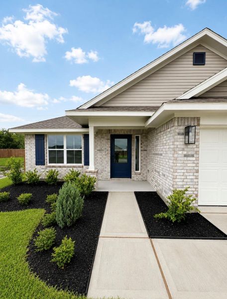 Front exterior of a new home in River Ranch Trails, Dayton, TX, highlighting curb appeal (Image 2). Front exterior of a new home in River Ranch Trails, Dayton, TX, highlighting curb appeal (Image 2).