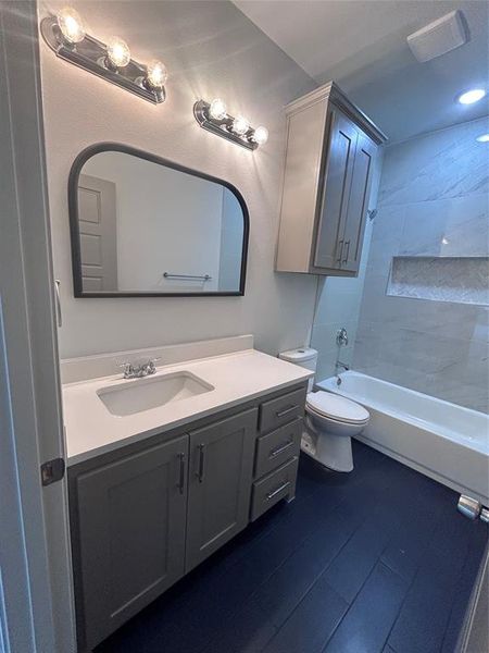 Full bathroom with vanity and bathtub / shower combination Full bathroom with vanity and bathtub / shower combination