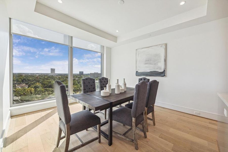 The breakfast room has plenty of space for all to sit and enjoy their coffee and the view.