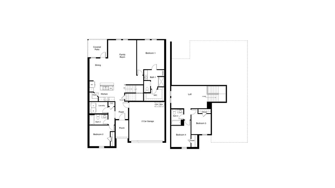 2D floor plan layout for the Midland by D.R. Horton in The Hills at Reunion, Newark, TX (Image 4). 2D floor plan layout for the Midland by D.R. Horton in The Hills at Reunion, Newark, TX (Image 4).