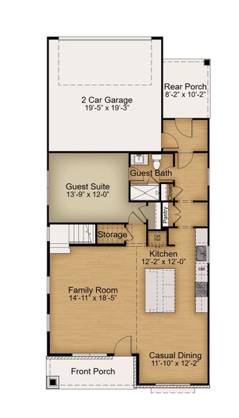 2D floor plan layout for the Timothy 2 Story by Baker Residential in Atwater Station - Village Collection, Fuquay Varina, NC (Image 5).