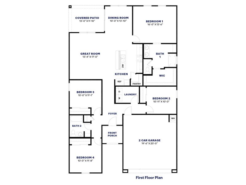 2D floor plan layout for the Huntsville by D.R. Horton in Desert Moon Estates, Buckeye, AZ (Image 3).