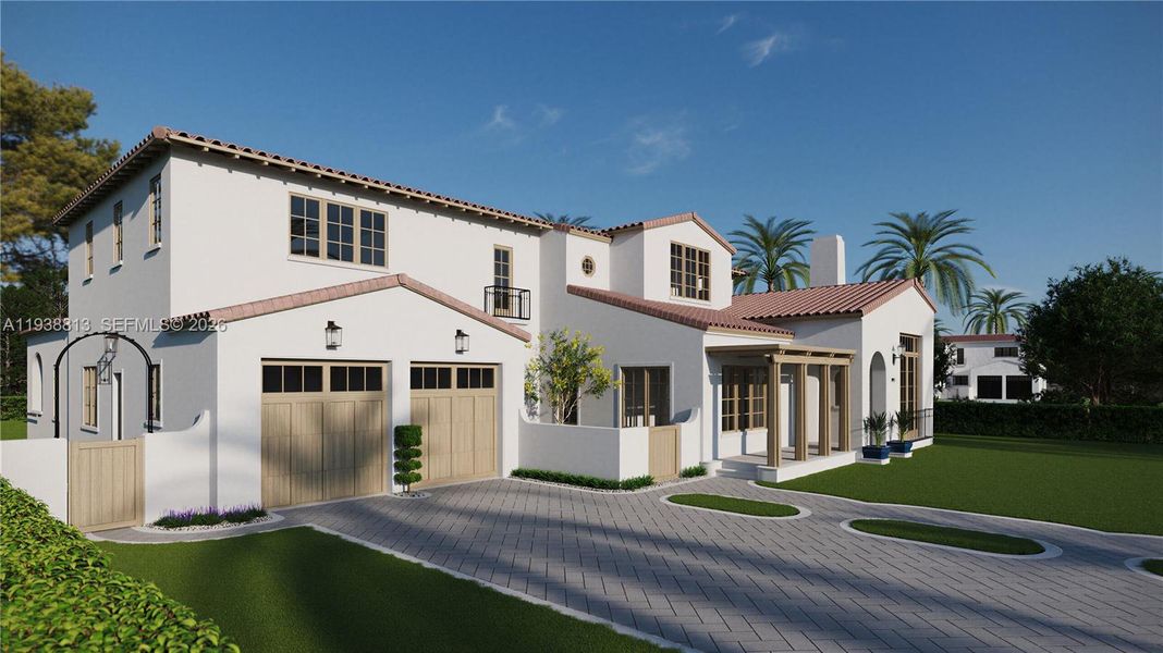 Front exterior of a new home in , Coral Gables, FL, highlighting curb appeal (Image 1). Front exterior of a new home in , Coral Gables, FL, highlighting curb appeal (Image 1).