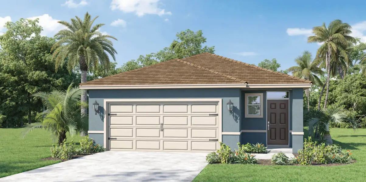 Front exterior of a new home in Hawthorne Ranch, Lakeland, FL, highlighting curb appeal (Image 2).
