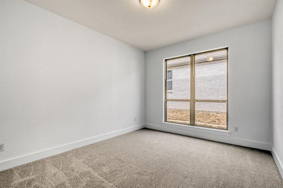 Unfurnished room with carpet flooring and baseboards