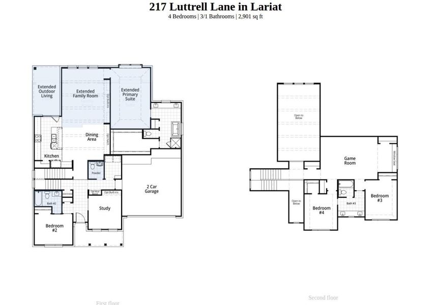 2D floor plan layout of this home in Lariat, Liberty Hill, TX (Image 2).