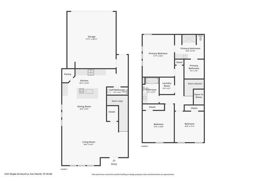 2D floor plan layout of this home in Orchard Village, Fort Worth, TX (Image 5).