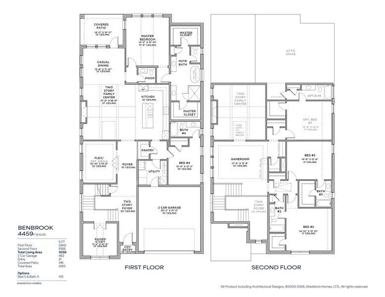 2D floor plan layout for the Benbrook - 4459F by Shaddock Homes in Fields - 50' Lots, Frisco, TX (Image 3).