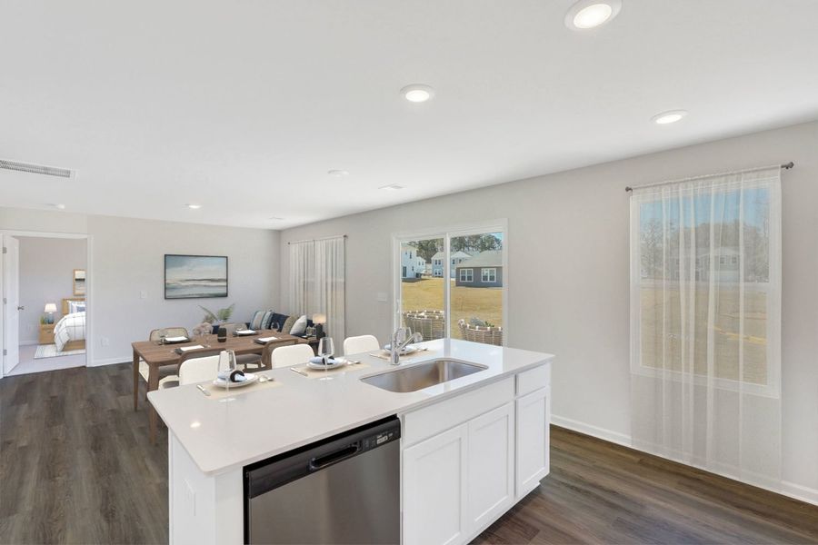 Kitchen, Dining Area and Family Room
