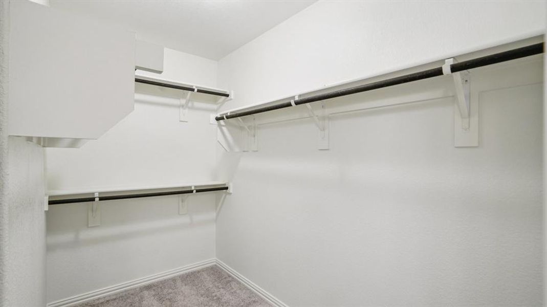 Walk in closet featuring light carpet Walk in closet featuring light carpet