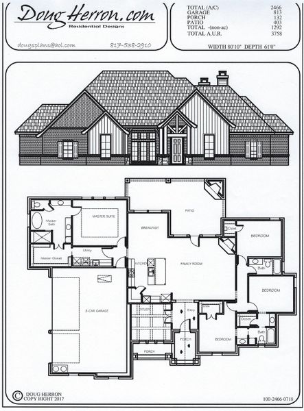 2D floor plan layout for the 100-2466-0718 by Abba River Homes in Stanford Estates, Springtown, TX (Image 4).