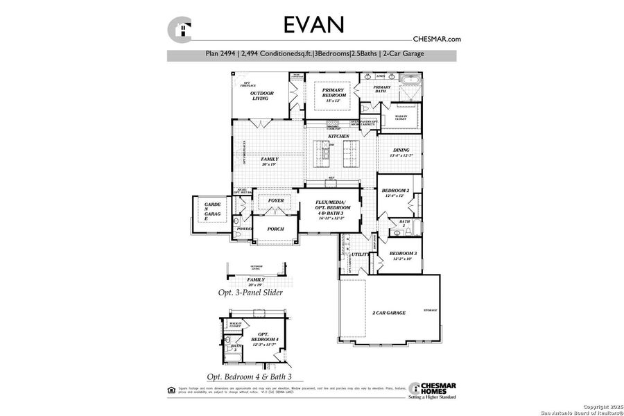2D floor plan layout of this home in Sienna Lakes, San Antonio, TX (Image 2).