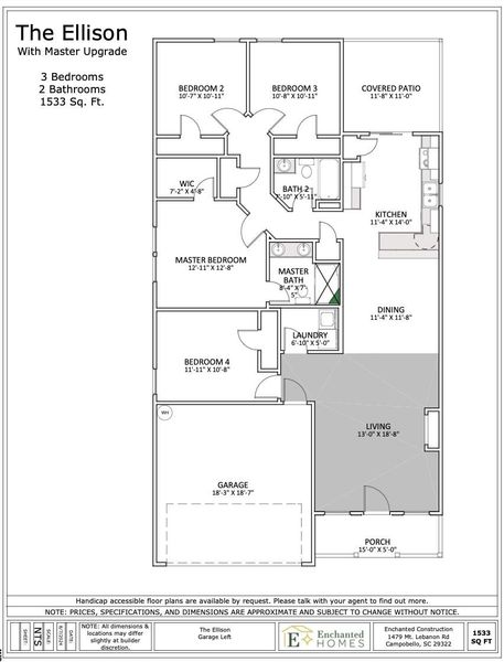 2D floor plan layout of this home in Cleveland Meadows, Spartanburg, SC (Image 3).