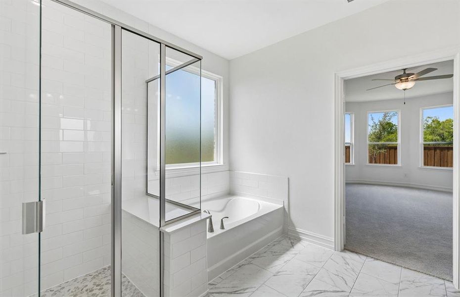 Primary bath with separate shower and tub