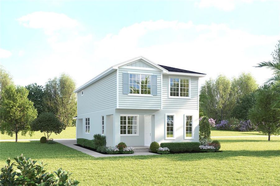 Front exterior of a new home in Parkview Preserve, Apopka, FL, highlighting curb appeal (Image 1).