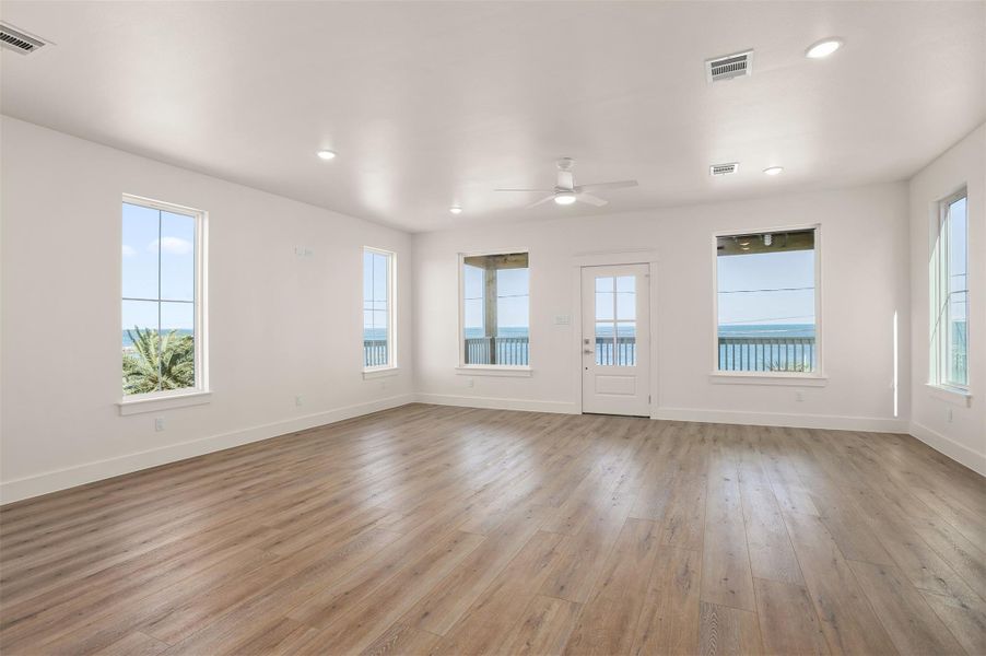 Living room with water view