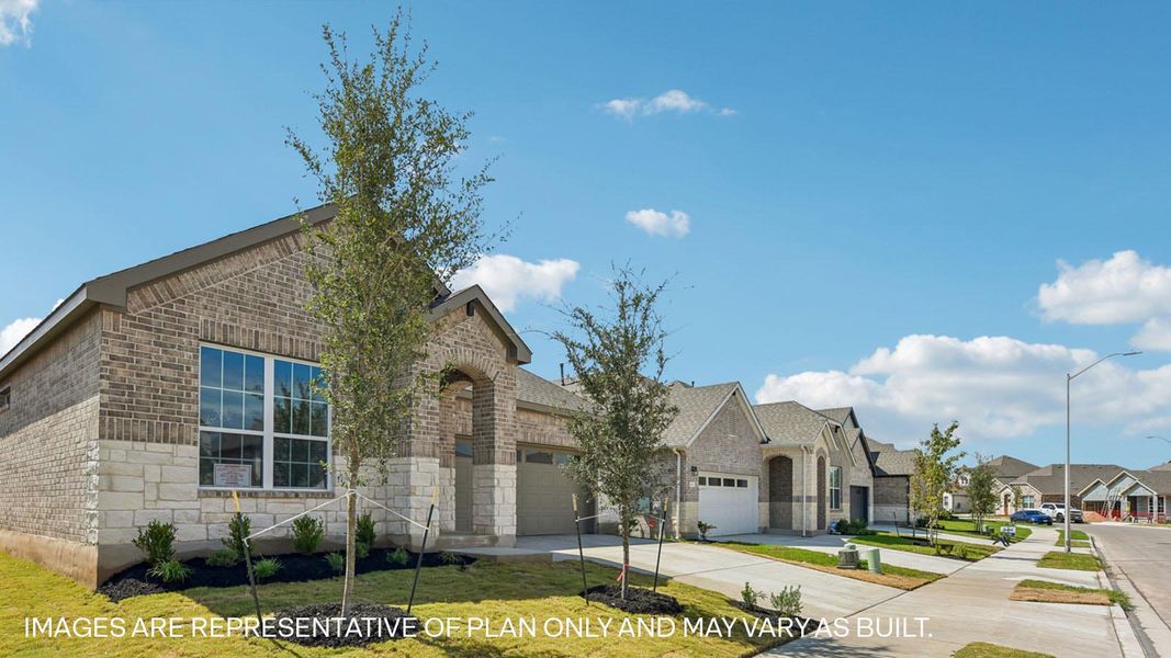 Front exterior of a new home in Rosenbusch Ranch, Leander, TX, highlighting curb appeal (Image 2).