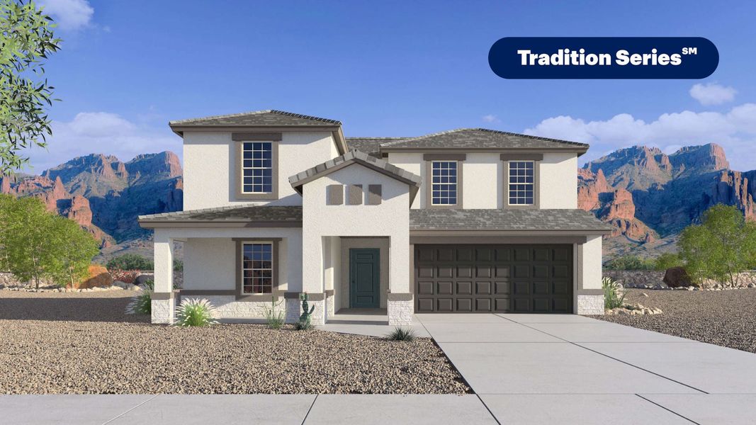 Representative exterior photo of a completed home built from the Ozark by D.R. Horton in Remington, Buckeye, AZ (Image 7). Representative exterior photo of a completed home built from the Ozark by D.R. Horton in Remington, Buckeye, AZ (Image 7).