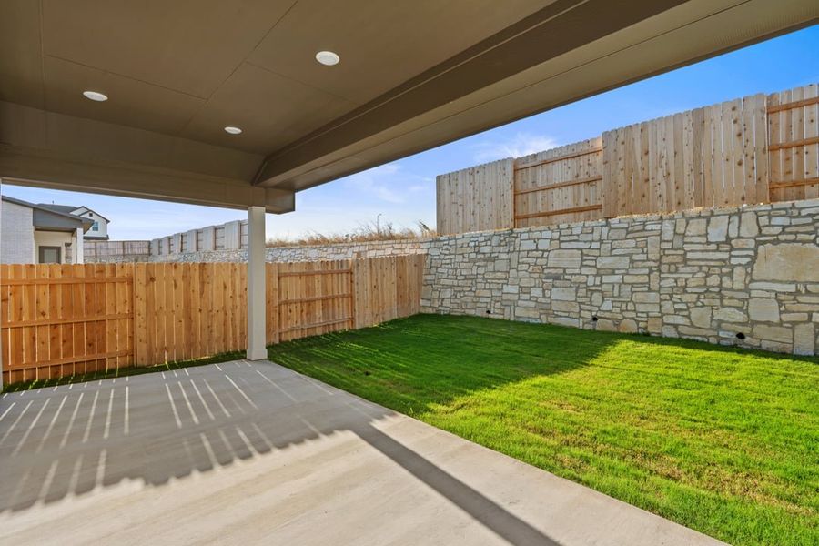 Exterior details and patio area of a home in Park Collection at Lariat, Liberty Hill (Image 4). Exterior details and patio area of a home in Park Collection at Lariat, Liberty Hill (Image 4).