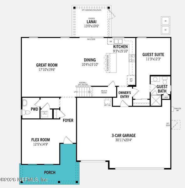 2D floor plan layout of this home in RiverTown, St. Johns, FL (Image 3).