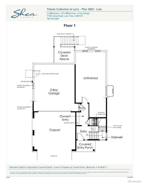 2D floor plan layout of this home in Tribute at Lyric, Lone Tree, CO (Image 3).