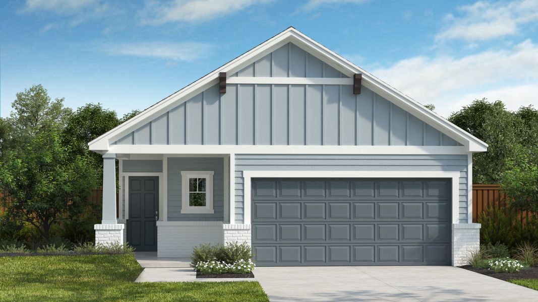 Front exterior of a new home in Willowbrook, New Braunfels, TX, highlighting curb appeal (Image 1). Front exterior of a new home in Willowbrook, New Braunfels, TX, highlighting curb appeal (Image 1).