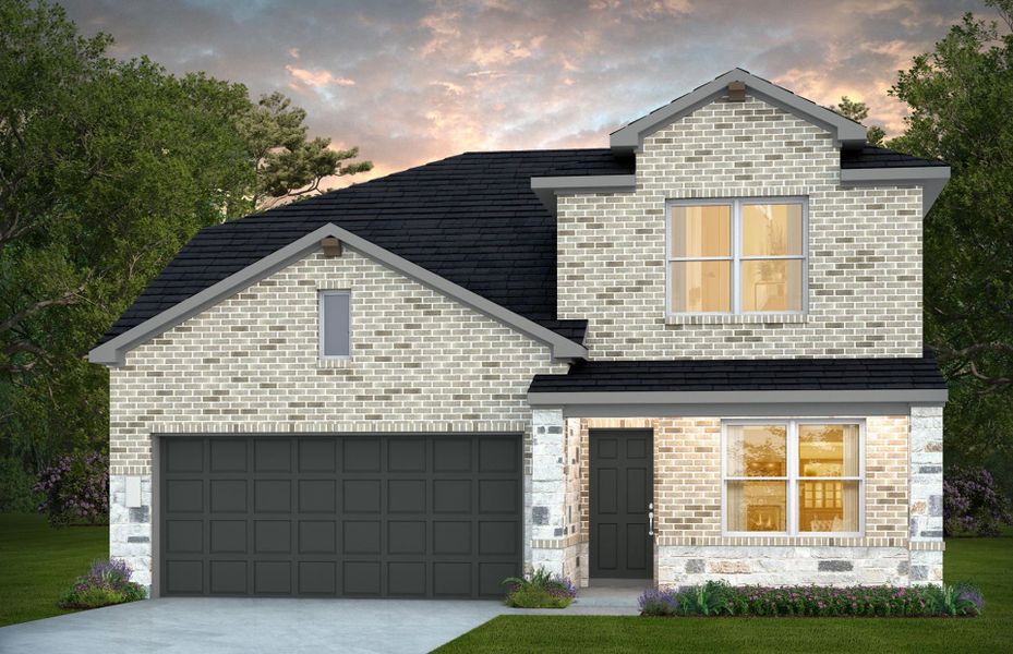 Representative exterior photo of a completed home built from the Dinero by Centex in Pinara Pines, Conroe, TX (Image 2). Representative exterior photo of a completed home built from the Dinero by Centex in Pinara Pines, Conroe, TX (Image 2).