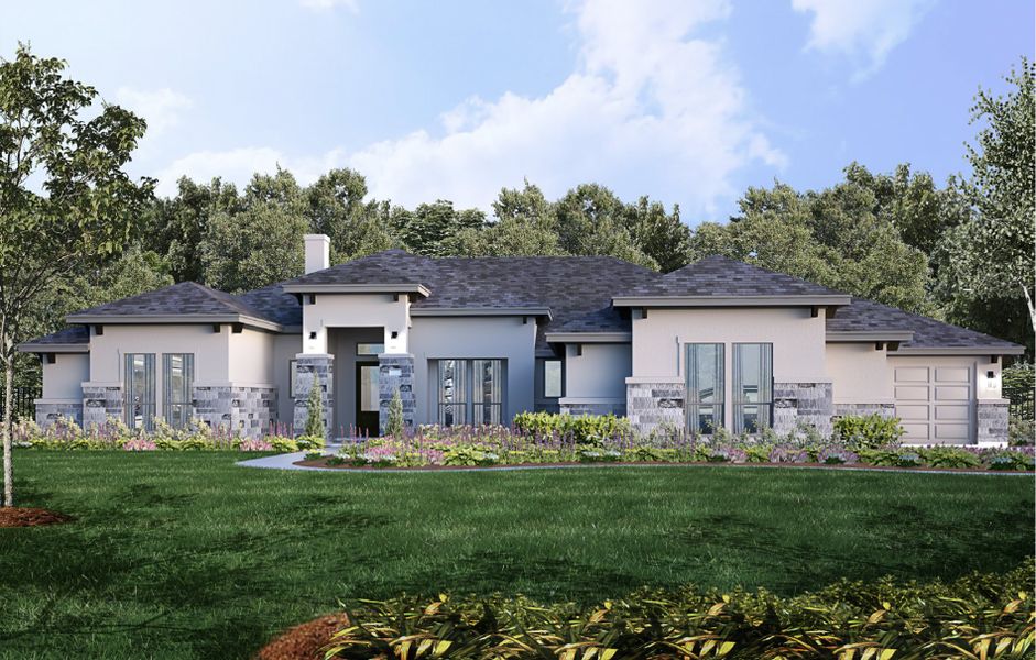 Front exterior of a new home in ClearWater Ranch, Liberty Hill, TX, highlighting curb appeal (Image 1). Front exterior of a new home in ClearWater Ranch, Liberty Hill, TX, highlighting curb appeal (Image 1).