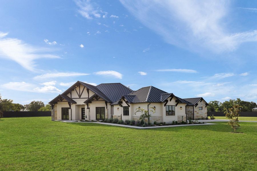Front exterior of a new home in , Liberty Hill, TX, highlighting curb appeal (Image 23). Front exterior of a new home in , Liberty Hill, TX, highlighting curb appeal (Image 23).