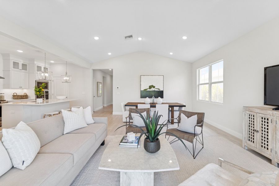 Great room with vaulted ceiling