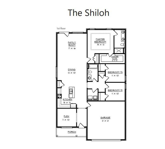 2D floor plan layout for the Shiloh by Southeastern Building Corporation in The Paddock, Gallatin, TN (Image 2). 2D floor plan layout for the Shiloh by Southeastern Building Corporation in The Paddock, Gallatin, TN (Image 2).