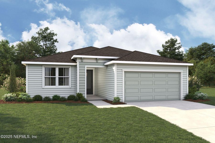Front exterior of a new home in Lakes at Bella Lago, Green Cove Springs, FL, highlighting curb appeal (Image 2).
