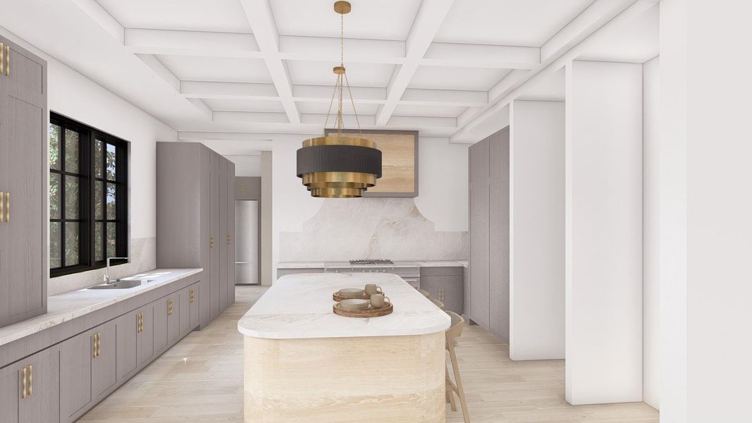 The centerpiece of the expansive chef's kitchen is a 56" Lacanche duel fuel range, Sub Zero refrigeration and plenty of storage which extends to the caterer's kitchen behind the main kitchen with an extra dishwasher, 24" refrigerator and areas for staging and service.