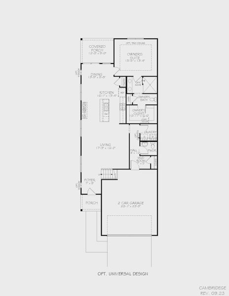 2D floor plan layout for the Cambridge by Epcon Communities in The Courtyards at Oak Grove, Durham, NC (Image 4).
