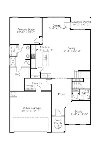2D floor plan layout for the Brown Paper Packages by Garman Homes in Tupelo Junction, Mebane, NC (Image 4).
