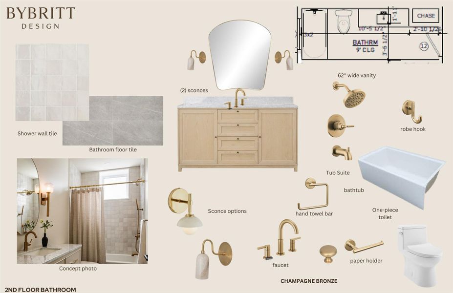 Design Board. Presenting material and fixture selections for a property's bathroom