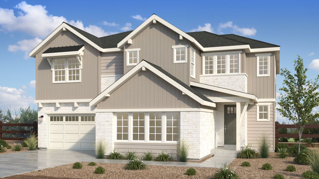 Representative exterior photo of a completed home built from the Keystone Plus by Taylor Morrison in The Enclave at Macanta - Destination, Castle Rock, CO (Image 3). Representative exterior photo of a completed home built from the Keystone Plus by Taylor Morrison in The Enclave at Macanta - Destination, Castle Rock, CO (Image 3).
