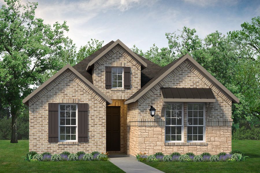 Representative exterior photo of a completed home built from the Hawthorne by UnionMain Homes in Edgewater, Fate, TX (Image 20).