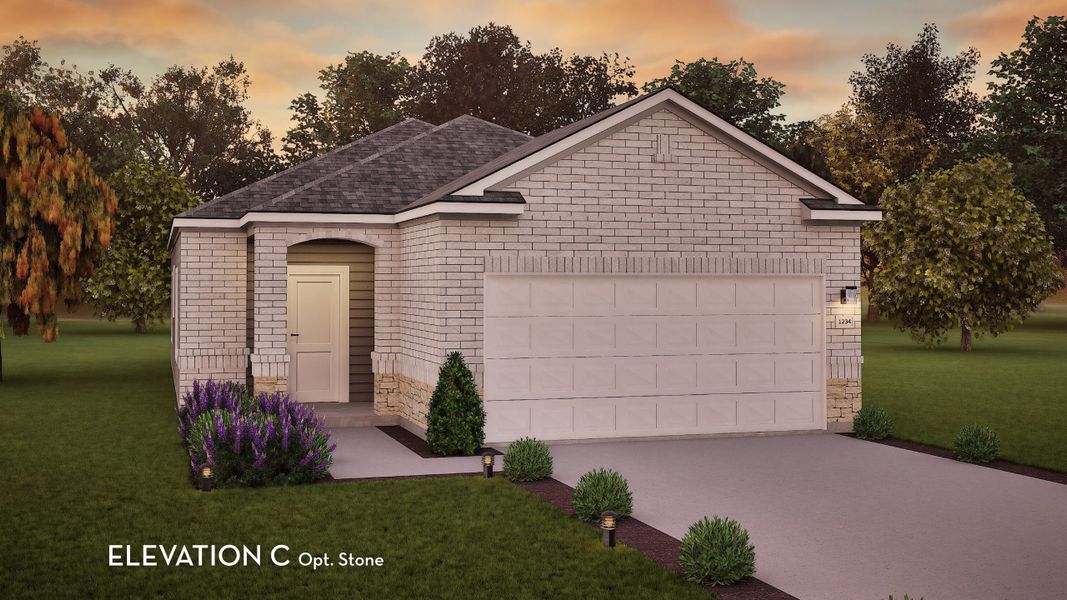 Representative exterior photo of a completed home built from the Pine by CastleRock Communities in Willow View, Converse, TX (Image 6). Representative exterior photo of a completed home built from the Pine by CastleRock Communities in Willow View, Converse, TX (Image 6).