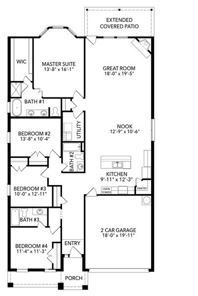 2D floor plan layout of this home in Sheppard's Place, Waxahachie, TX (Image 5).