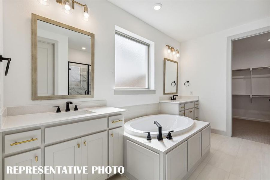 You'll find ample room for two in this beautiful owner's bath.  REPRESENTATIVE PHOTO