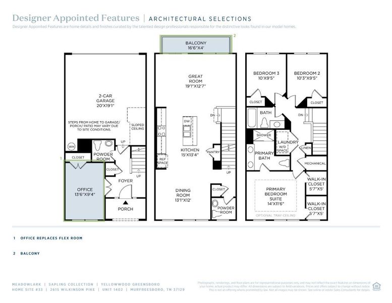 2D floor plan layout of this home in Meadowlark, Murfreesboro, TN (Image 5).