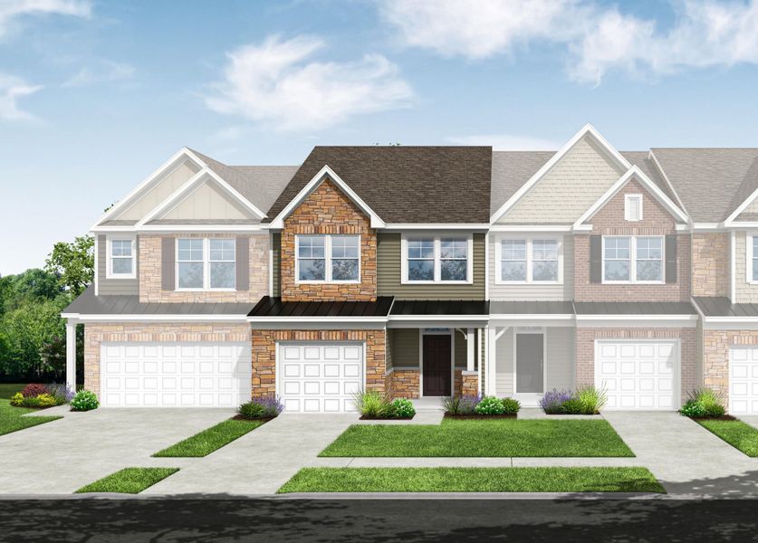 Front exterior of a new home in Harrisburg Village Townhomes, Harrisburg, NC, highlighting curb appeal (Image 1). Front exterior of a new home in Harrisburg Village Townhomes, Harrisburg, NC, highlighting curb appeal (Image 1).