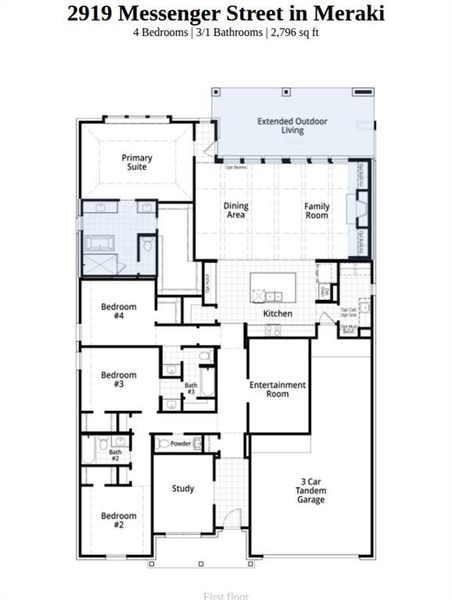 2D floor plan layout of this home in Meraki: 60ft. lots, Forney, TX (Image 4).